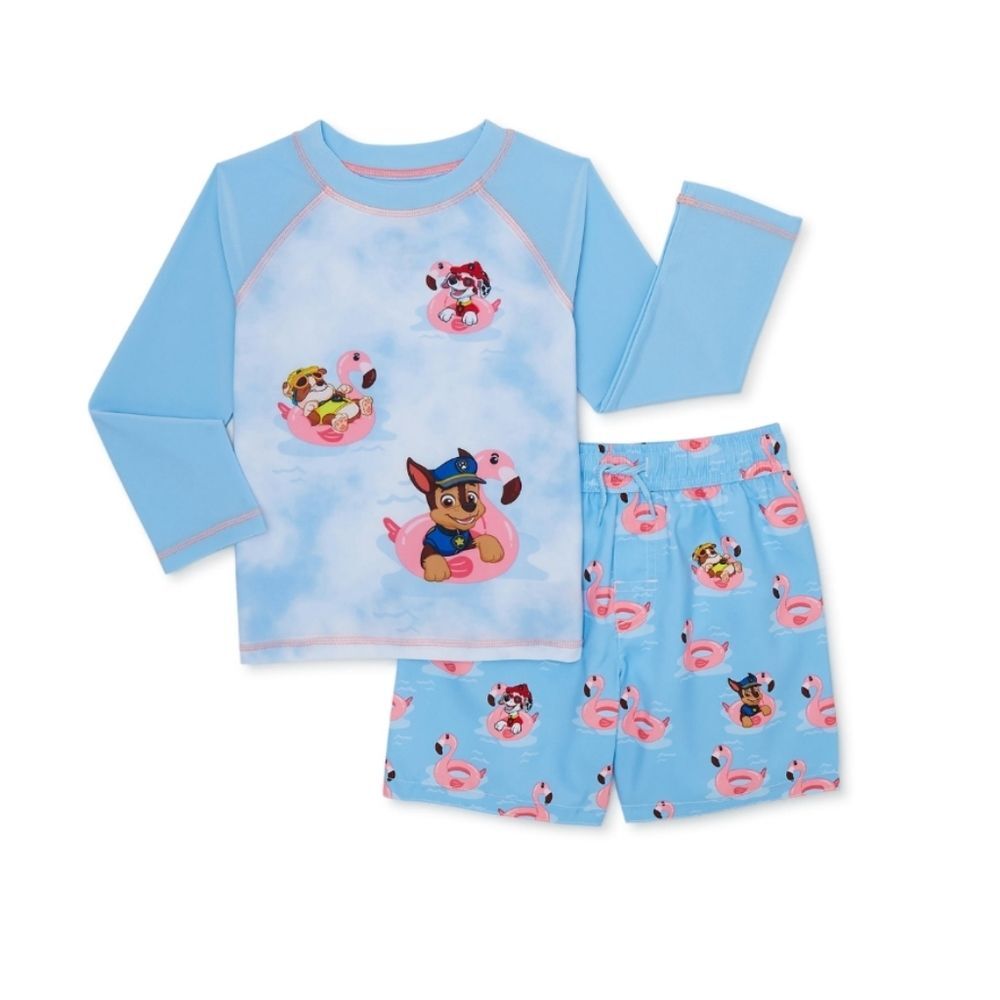 PAW Patrol Toddler Boy Long Sleeve Rashguard and Swim Trunks Set, 2-Piece 12m